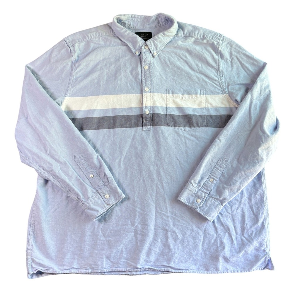 American Eagle Outfitters XXXL Mens Rugby Style Blue Striped Popover Shirty
